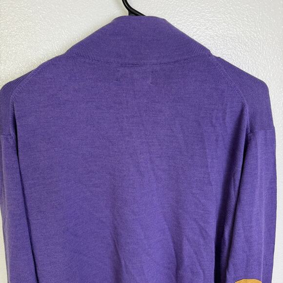Scott Barber Merino Wool Sweater Mens Large Purple Henley Knit Elbow Patch NWT - Picture 12 of 12